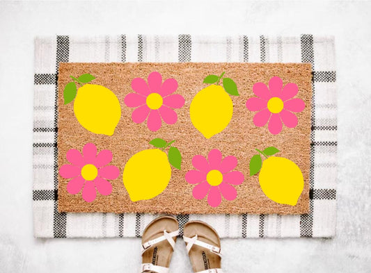 Lemons and Pink Daisies Doormat