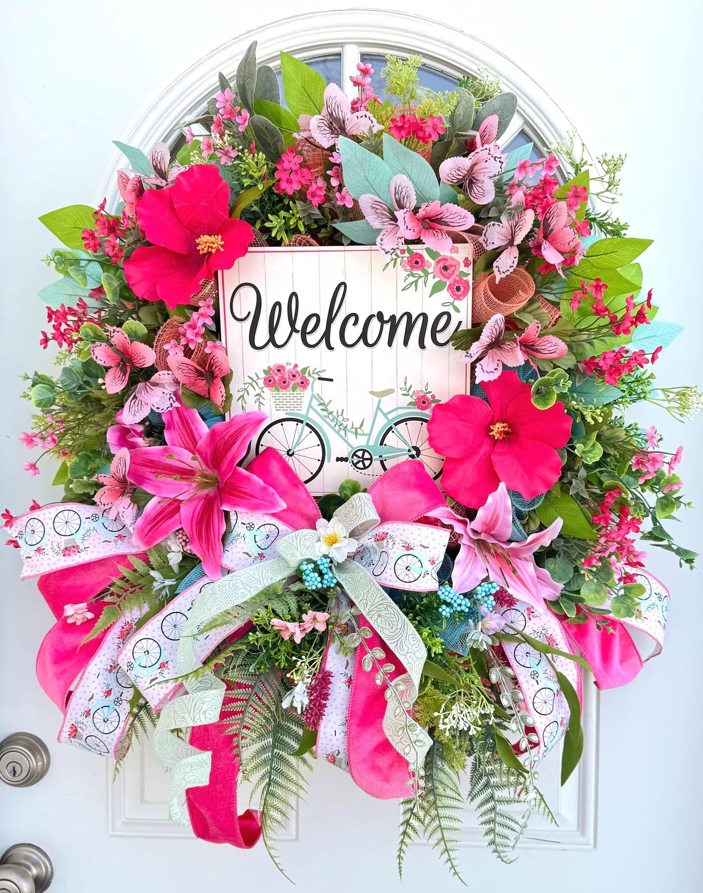 Welcome Floral Wreath | Spring Wreath For Front Door | Summer Wreath For Front Door