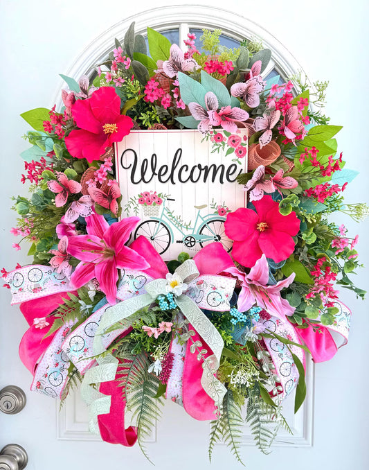 Welcome Floral Wreath | Spring Wreath For Front Door | Summer Wreath For Front Door