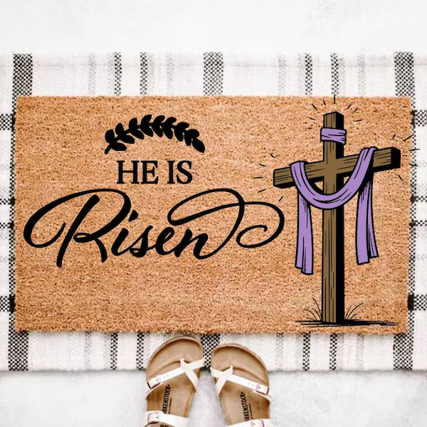 He Is Risen Christian Easter Doormat