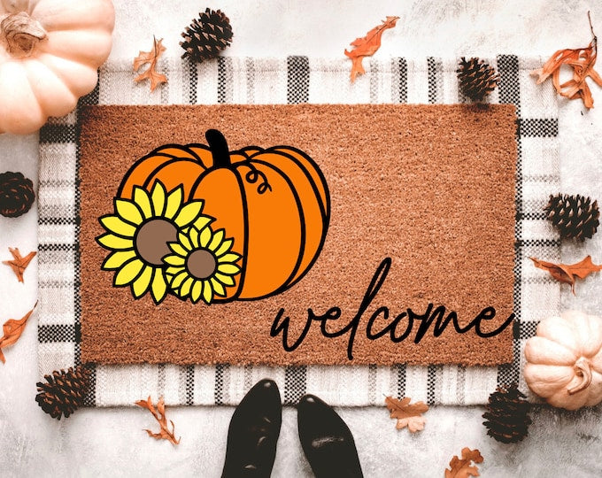 Welcome Sunflower Pumpkin Doormat