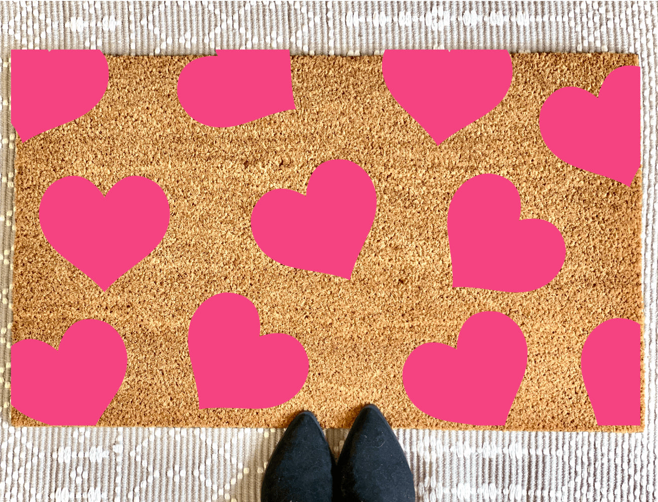 Pink Falling Hearts Doormat