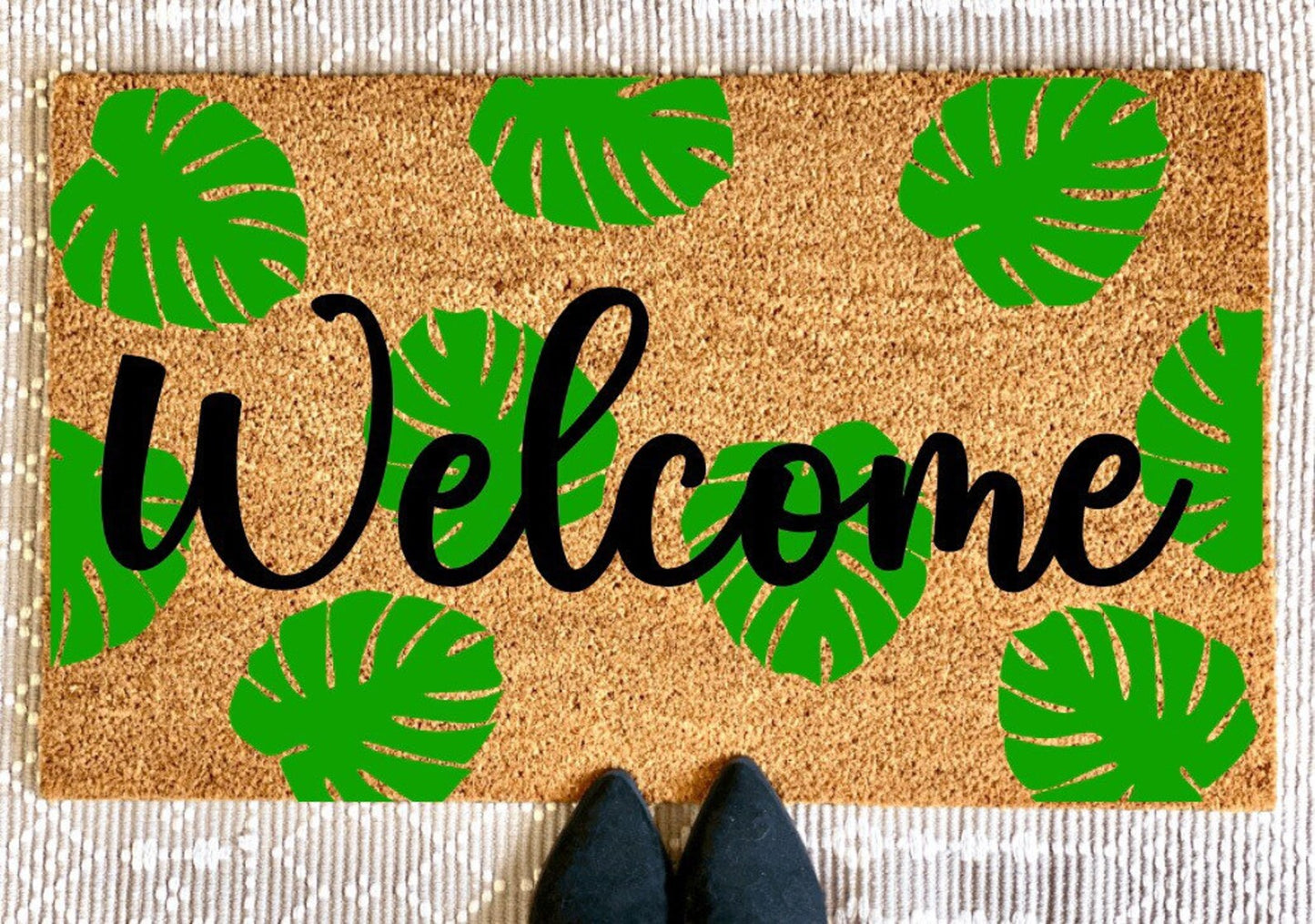 Monstera Leaves Welcome Doormat