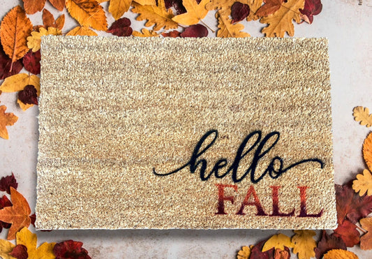 Hello Fall Thanksgiving Door Mat | Fall Porch Decor | Outdoor Fall Decor |  Fall Decorations | Autumn Outdoor Rug | Closing Gift