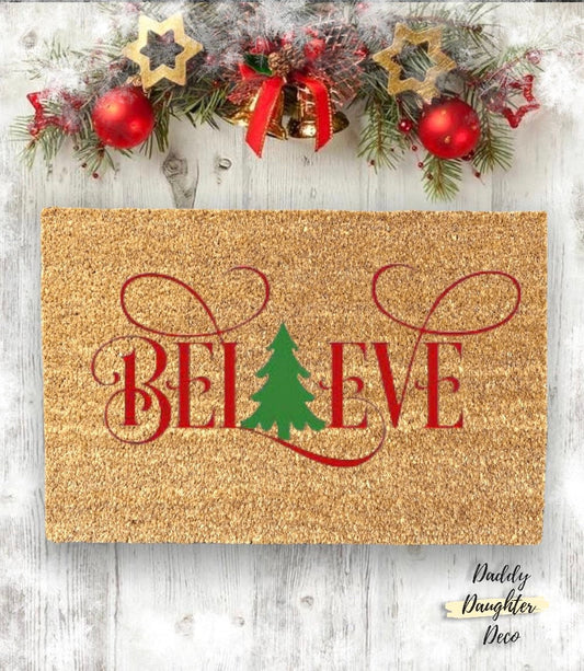 Believe Christmas Tree Doormat