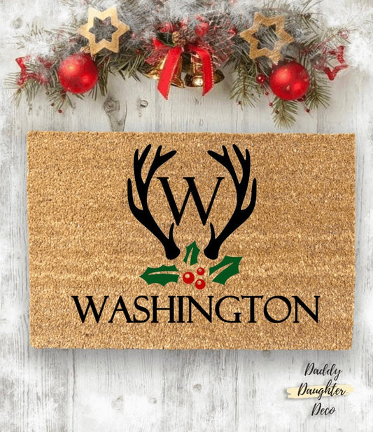 Personalized Name Christmas Antler Doormat