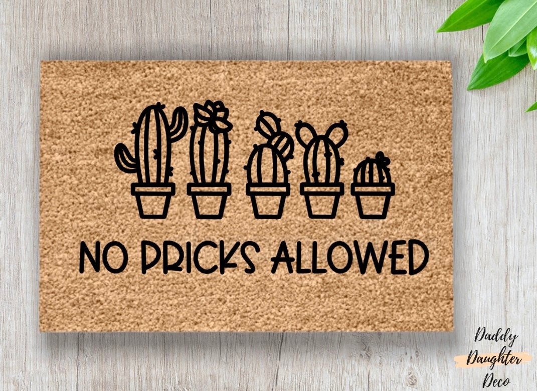 No Pricks Allowed | Funny Doormat | Cactus Doormat | Plant Doormat | Spring Decor | Front Porch Decor | Funny Welcome Mat | New Home Doormat