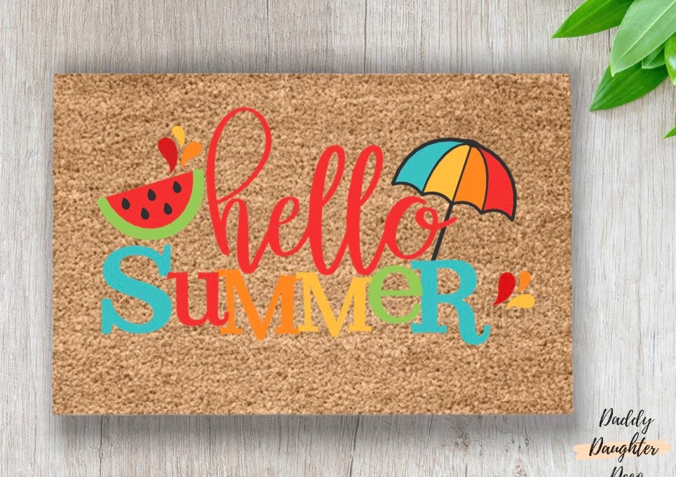 Hello Summer Doormat | Summer Porch Decor | Watermelon Door Mat | Watermelon Decor | Cute Welcome Mat | Front Door Decor |  Welcome Doormat