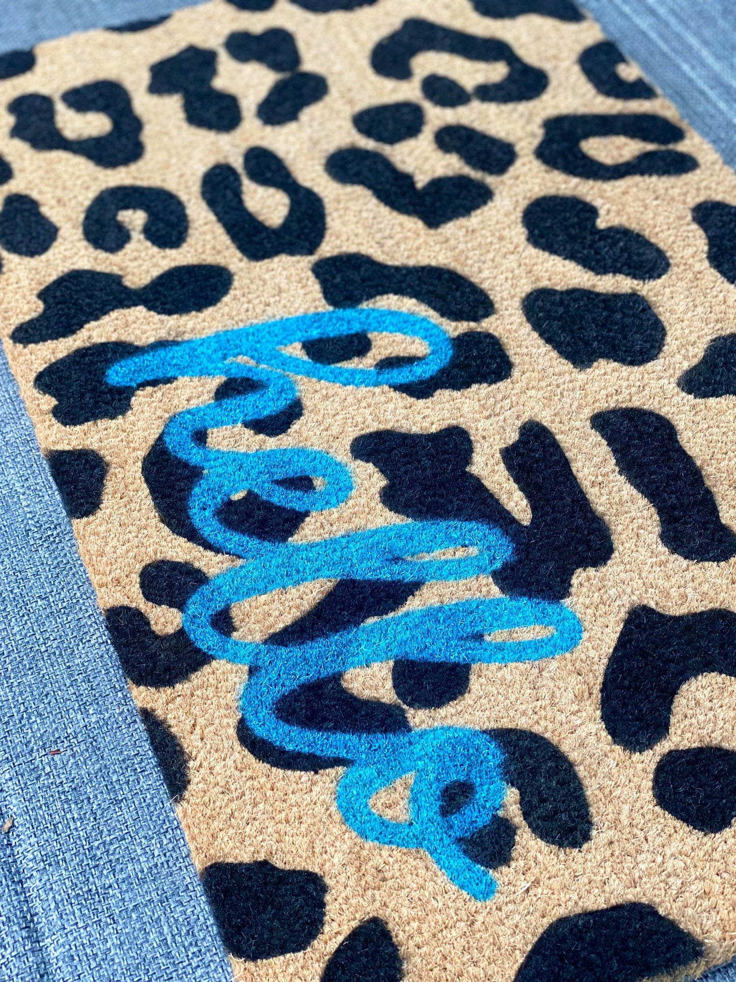 Leopard Print Hello Doormat | Animal Print Doormat | Cute Welcome Mat | Coir Outdoor Doormat | Unique Doormat