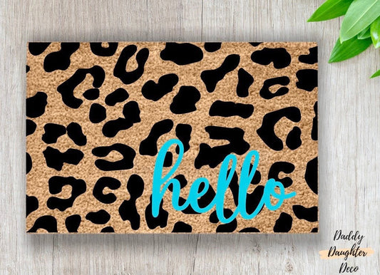 Leopard Print Hello Doormat | Animal Print Doormat | Cute Welcome Mat | Coir Outdoor Doormat | Unique Doormat