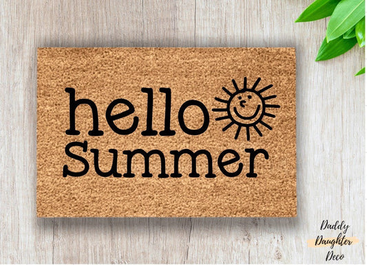 Hello Summer Doormat  | Sunshine Doormat | Springtime Decor | Summer Doormat | Entryway Rug | Front Porch Decor | Welcome Mat