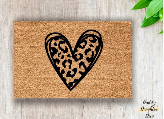 Leopard Print Heart Doormat