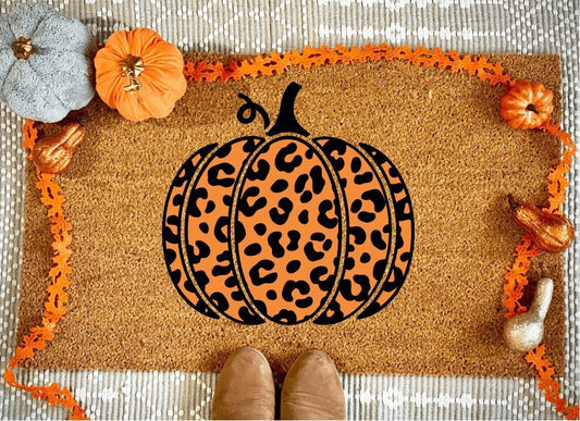 Leopard Print Pumpkin Doormat