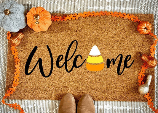 Welcome Candy Corn Doormat