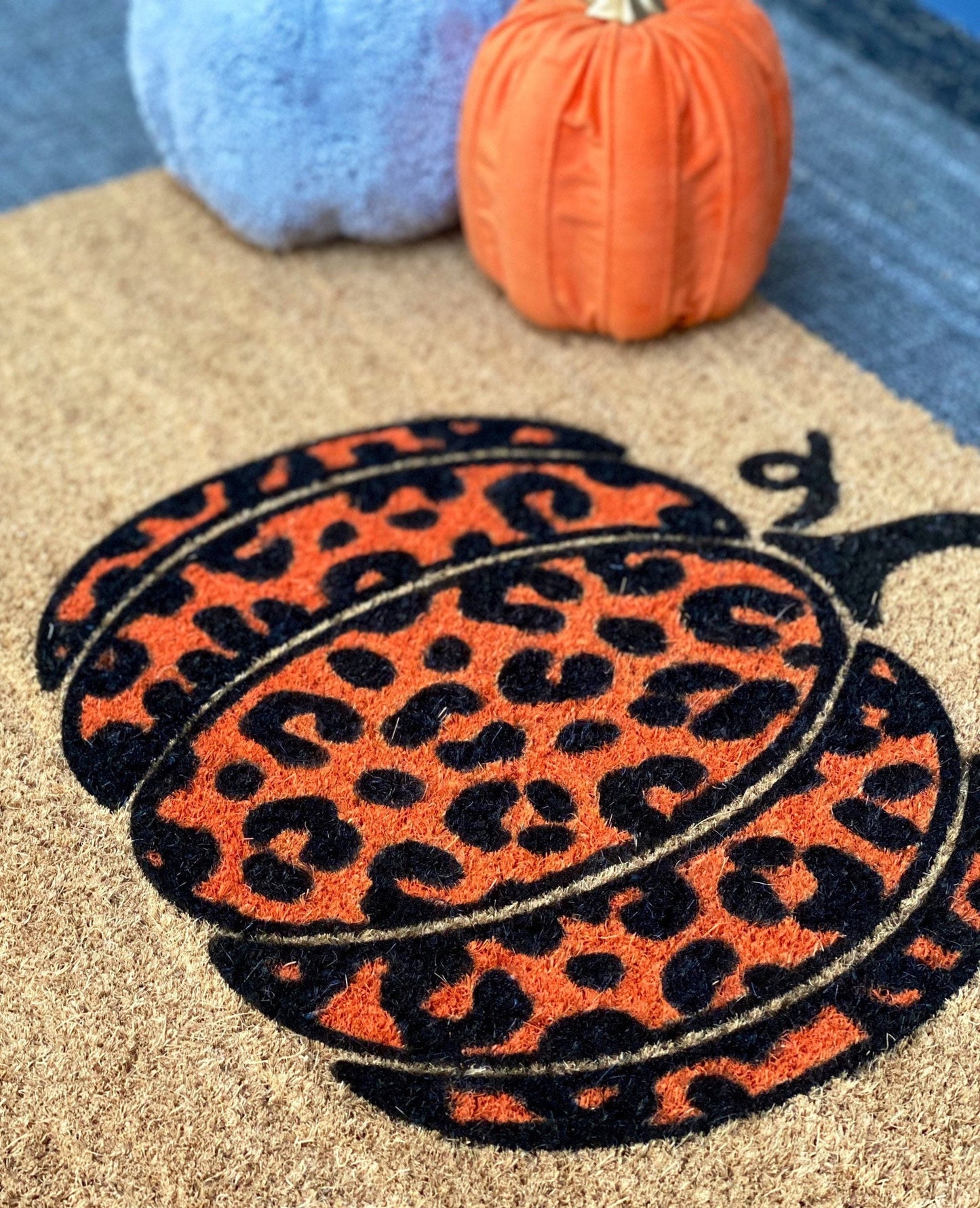 Leopard Print Pumpkin Doormat