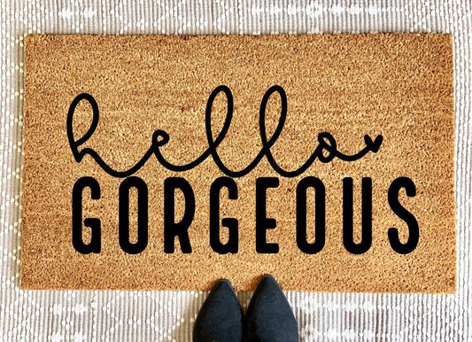 Hello Gorgeous Doormat | Cute Welcome Mat | Housewarming Gift | Custom Doormat | Front Porch Decor | Patio Decor