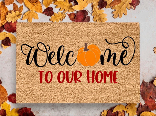 Welcome To Our Home | Fall Doormat | Pumpkin Doormat | Fall Welcome Mat | Hello Pumpkin | Fall Rug | Fall Porch Decor | Front Door Mat