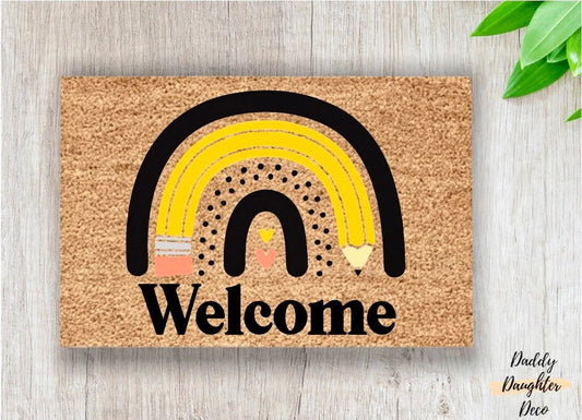 Classroom Doormat | Pencil Doormat | Rainbow Doormat | Teacher Doormat | Classroom Decor | Teacher Gift | Teacher Welcome Mat