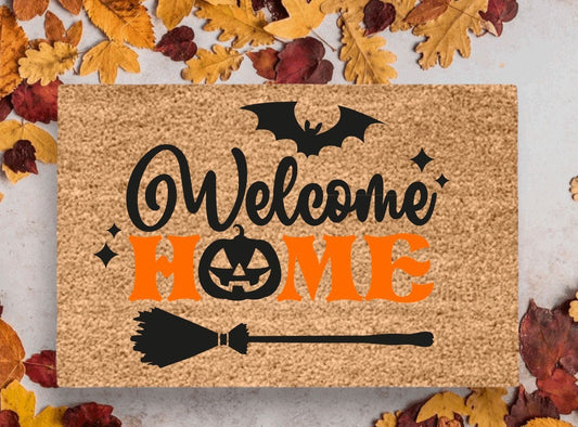 Welcome Home | Halloween Doormat | Pumpkin Doormat | Fall Doormat | Halloween Porch Decor | Outdoor Fall Decor | Cute Doormat