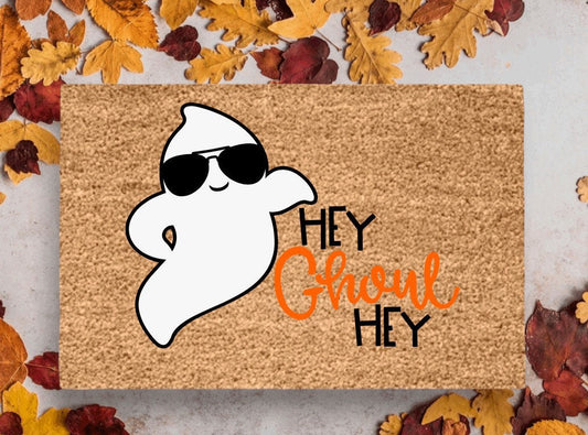 Hey Ghoul Hey | Ghost Doormat | Halloween Doormat | Cute Doormat | Outdoor Halloween Decor | Outdoor Fall Decor | Halloween Porch Decor