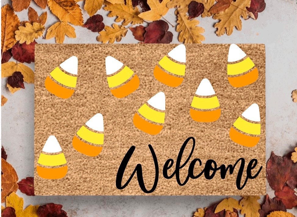 Candy Corn Pattern Doormat | Halloween Porch Decor | Halloween Outdoor Decor