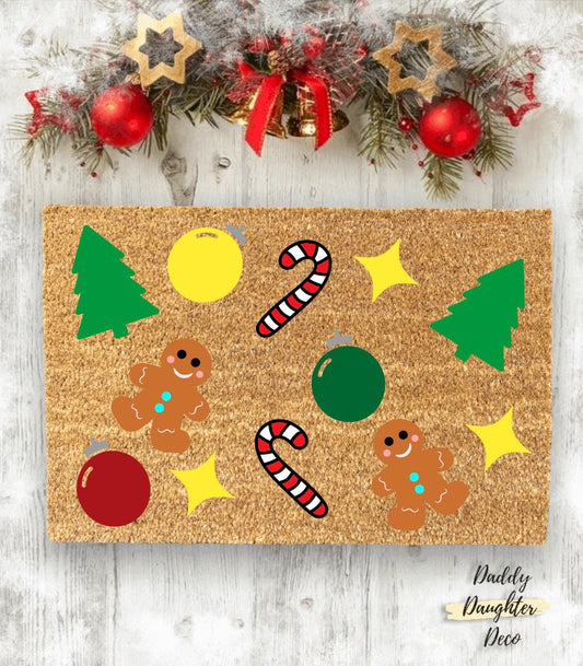 Christmas Pattern Doormat | Winter Doormat | Candy Cane Doormat | Christmas Porch Decor | Holiday Porch Decor | Christmas Tree Doormat