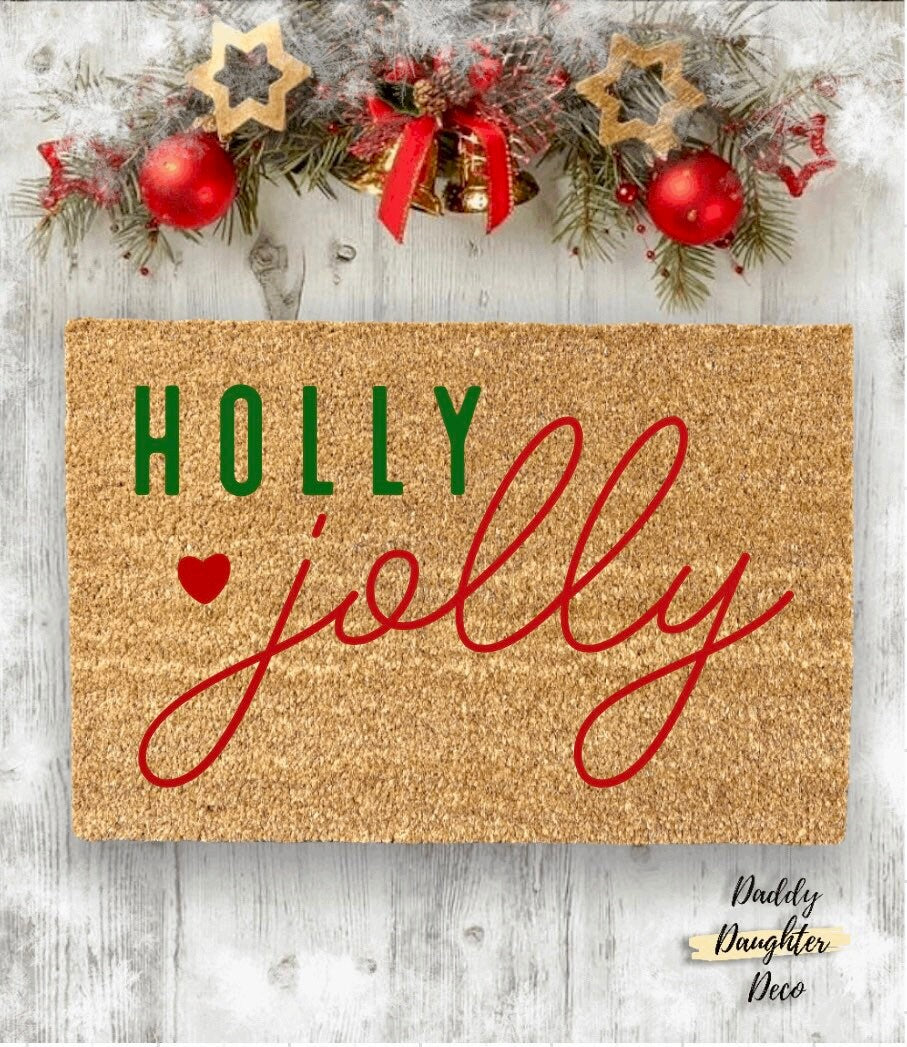 Holly Jolly | Christmas Doormat | Holiday Doormat | Christmas Porch Decor | Holiday Decor