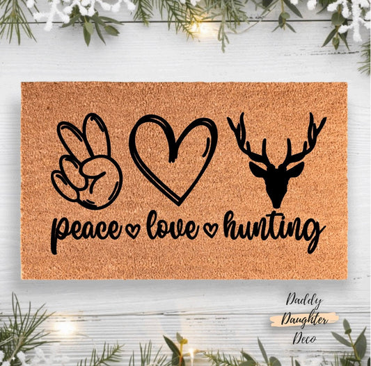 Peace Love & Hunting | Hunting Doormat | Rustic Doormat | Rustic Home Decor | Christmas Doormat | Front Porch Decor